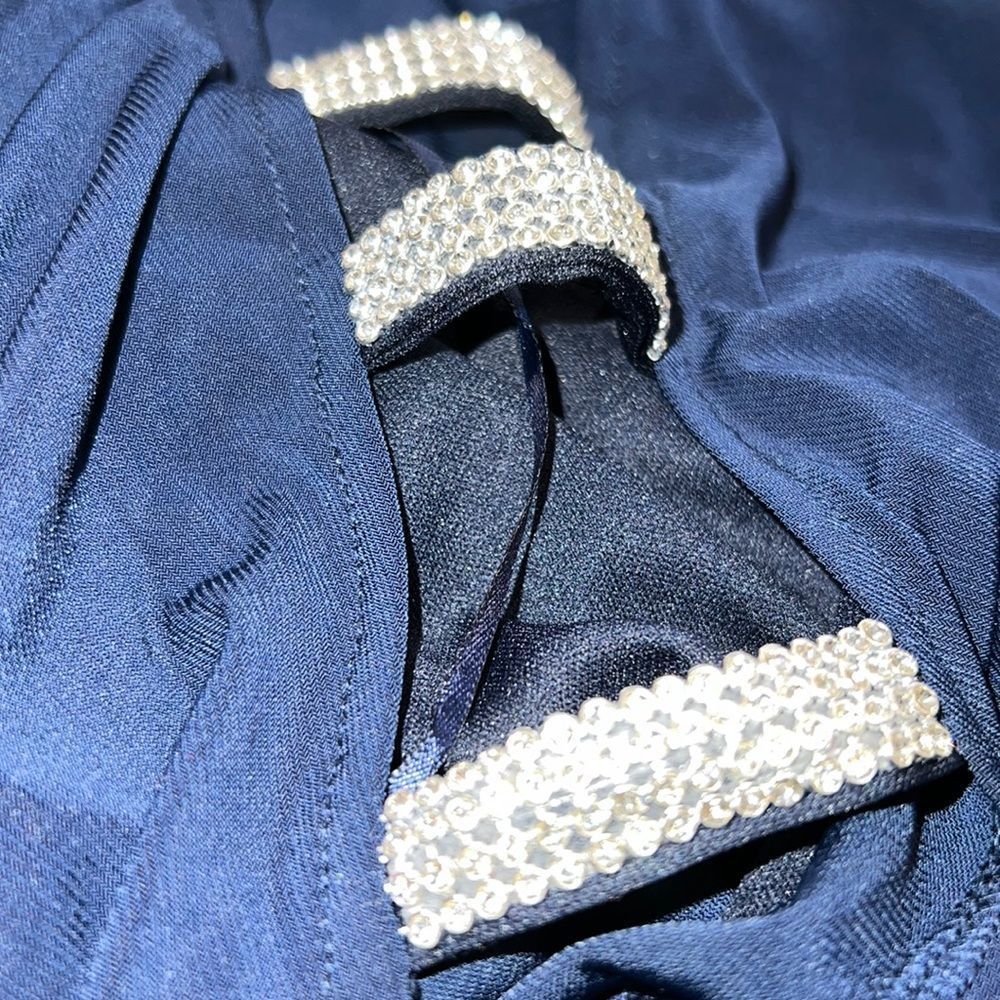 Alex Evenings Embellished Sleeve Knot Front Gown Navy Size 8 - Picture 11 of 12
